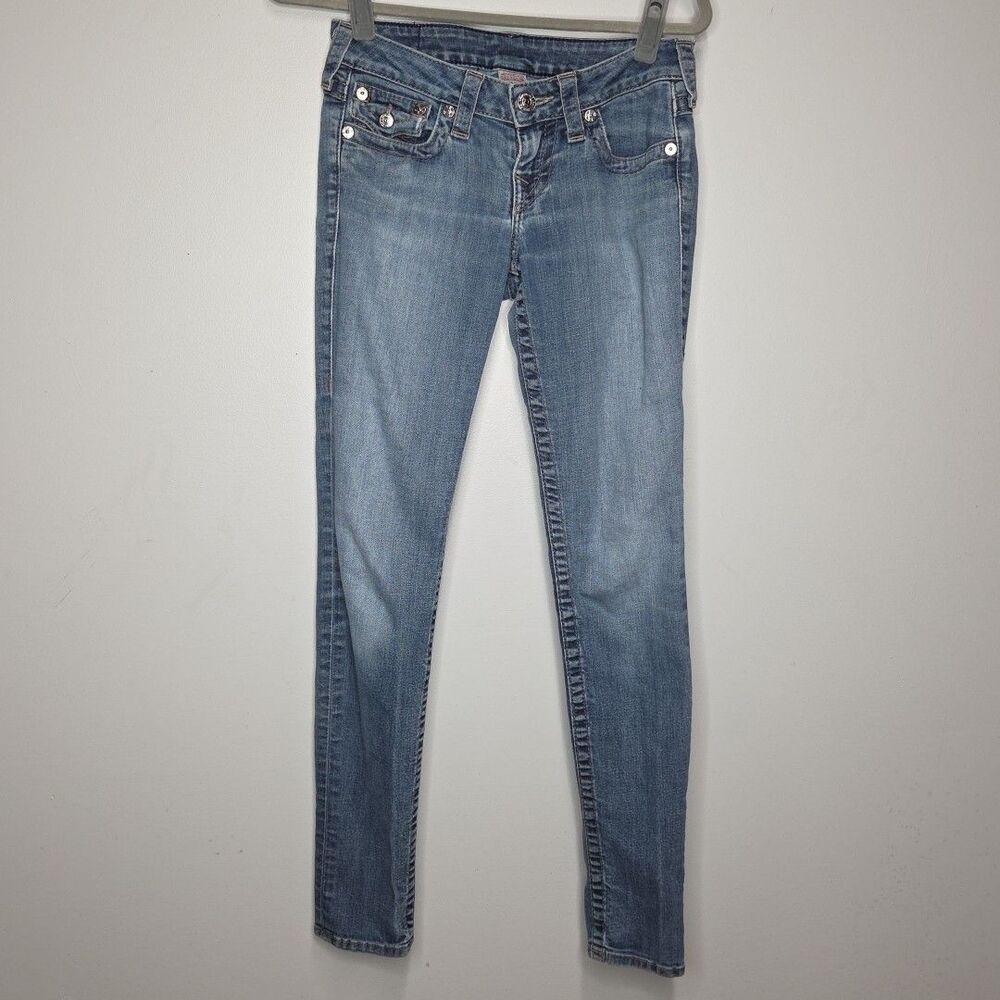 True Religion World Tour Skinny Jeans Womens 26 Whiskered Denim Fold Over Pocket